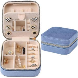 imageDajasan Velvet Travel Jewelry Box Mini Travel Jewelry Case Small Portable Travel Jewelry Organizer for Women Girls GreenBlue 3