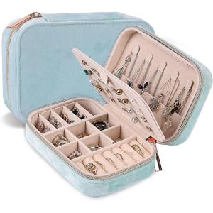 imageDajasan Velvet Travel Jewelry Box Mini Travel Jewelry Case Small Portable Travel Jewelry Organizer for Women Girls GreenCyan Blue