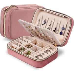 imageDajasan Velvet Travel Jewelry Box Mini Travel Jewelry Case Small Portable Travel Jewelry Organizer for Women Girls GreenDusty Pink