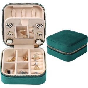 imageDajasan Velvet Travel Jewelry Box Mini Travel Jewelry Case Small Portable Travel Jewelry Organizer for Women Girls GreenEmerald Green 3