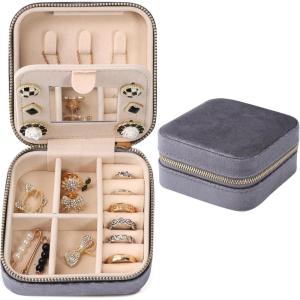 imageDajasan Velvet Travel Jewelry Box Mini Travel Jewelry Case Small Portable Travel Jewelry Organizer for Women Girls GreenGrey 3