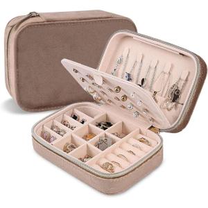 imageDajasan Velvet Travel Jewelry Box Mini Travel Jewelry Case Small Portable Travel Jewelry Organizer for Women Girls GreenKhaki
