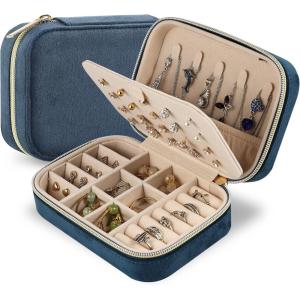 imageDajasan Velvet Travel Jewelry Box Mini Travel Jewelry Case Small Portable Travel Jewelry Organizer for Women Girls GreenNavy Blue