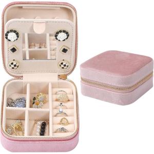 imageDajasan Velvet Travel Jewelry Box Mini Travel Jewelry Case Small Portable Travel Jewelry Organizer for Women Girls GreenPink 3