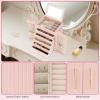 imageDajasan Large Jewelry Organizer Box Jewelry Boxes for Women Girls 6Tier Jewelry Storage Organizer with Mirror for Necklace Ring Bracelet Watch Gift Idea BeigePink