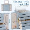 imageDajasan Large Jewelry Organizer Box Jewelry Boxes for Women Girls 6Tier Jewelry Storage Organizer with Mirror for Necklace Ring Bracelet Watch Gift Idea BeigeSmoky Blue