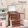 imageDajasan Large Jewelry Organizer Box Jewelry Boxes for Women Girls 6Tier Jewelry Storage Organizer with Mirror for Necklace Ring Bracelet Watch Gift Idea BeigeBrown