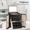 imageDajasan Large Jewelry Organizer Box Jewelry Boxes for Women Girls 6Tier Jewelry Storage Organizer with Mirror for Necklace Ring Bracelet Watch Gift Idea BeigeBlack