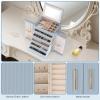 imageDajasan Large Jewelry Organizer Box Jewelry Boxes for Women Girls 6Tier Jewelry Storage Organizer with Mirror for Necklace Ring Bracelet Watch Gift Idea BeigeSmoky Blue