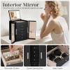 imageDajasan Large Jewelry Organizer Box Jewelry Boxes for Women Girls 6Tier Jewelry Storage Organizer with Mirror for Necklace Ring Bracelet Watch Gift Idea BeigeBlack