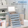 imageDajasan Large Jewelry Organizer Box Jewelry Boxes for Women Girls 6Tier Jewelry Storage Organizer with Mirror for Necklace Ring Bracelet Watch Gift Idea BeigeSmoky Blue