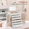imageDajasan Large Jewelry Organizer Box Jewelry Boxes for Women Girls 6Tier Jewelry Storage Organizer with Mirror for Necklace Ring Bracelet Watch Gift Idea BeigeWhite
