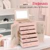 imageDajasan Large Jewelry Organizer Box Jewelry Boxes for Women Girls 6Tier Jewelry Storage Organizer with Mirror for Necklace Ring Bracelet Watch Gift Idea BeigePink