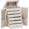 imageDajasan Large Jewelry Organizer Box Jewelry Boxes for Women Girls 6Tier Jewelry Storage Organizer with Mirror for Necklace Ring Bracelet Watch Gift Idea BeigeBeige