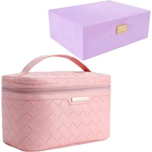 imageDajasan Large Capacity Makeup Bag  2Layer Velvet Jewelry Box