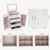 imageDajasan Large Jewelry Box for Women Jewelry Organizer Box with 3 Drawers Jewelry Storage Organizer with Mirror for Necklace Ring Bracelet Watch Gift Idea BeigeWhite