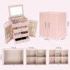 imageDajasan Large Jewelry Box for Women Jewelry Organizer Box with 3 Drawers Jewelry Storage Organizer with Mirror for Necklace Ring Bracelet Watch Gift Idea BeigePink