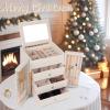 imageDajasan Large Jewelry Box for Women Jewelry Organizer Box with 3 Drawers Jewelry Storage Organizer with Mirror for Necklace Ring Bracelet Watch Gift Idea BeigeBeige
