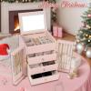 imageDajasan Large Jewelry Box for Women Jewelry Organizer Box with 3 Drawers Jewelry Storage Organizer with Mirror for Necklace Ring Bracelet Watch Gift Idea BeigePink