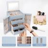 imageDajasan Large Jewelry Box for Women Jewelry Organizer Box with 3 Drawers Jewelry Storage Organizer with Mirror for Necklace Ring Bracelet Watch Gift Idea BeigeSmoky Blue