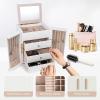 imageDajasan Large Jewelry Box for Women Jewelry Organizer Box with 3 Drawers Jewelry Storage Organizer with Mirror for Necklace Ring Bracelet Watch Gift Idea BeigeWhite