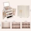 imageDajasan Large Jewelry Box for Women Jewelry Organizer Box with 3 Drawers Jewelry Storage Organizer with Mirror for Necklace Ring Bracelet Watch Gift Idea BeigeBeige