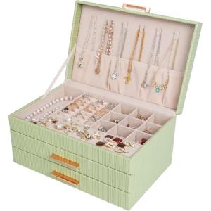 image:imageDajasan Jewelry Boxes for Women Jewelry Organizers and Storage with 2 Drawers Large Jewelry Organizer Box for Necklaces Rings Earrings Bracelets Gift Idea Modern Style BeigeAvocado Green